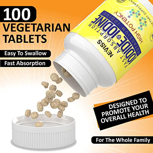 Iodine Tablets 15 mg with Vitamin B2 B12, High Potency Iodine Nutritional Supplement Potassium Iodide Tablets for Energy, Metabolism, and Thyroid Support - 100 Tablets