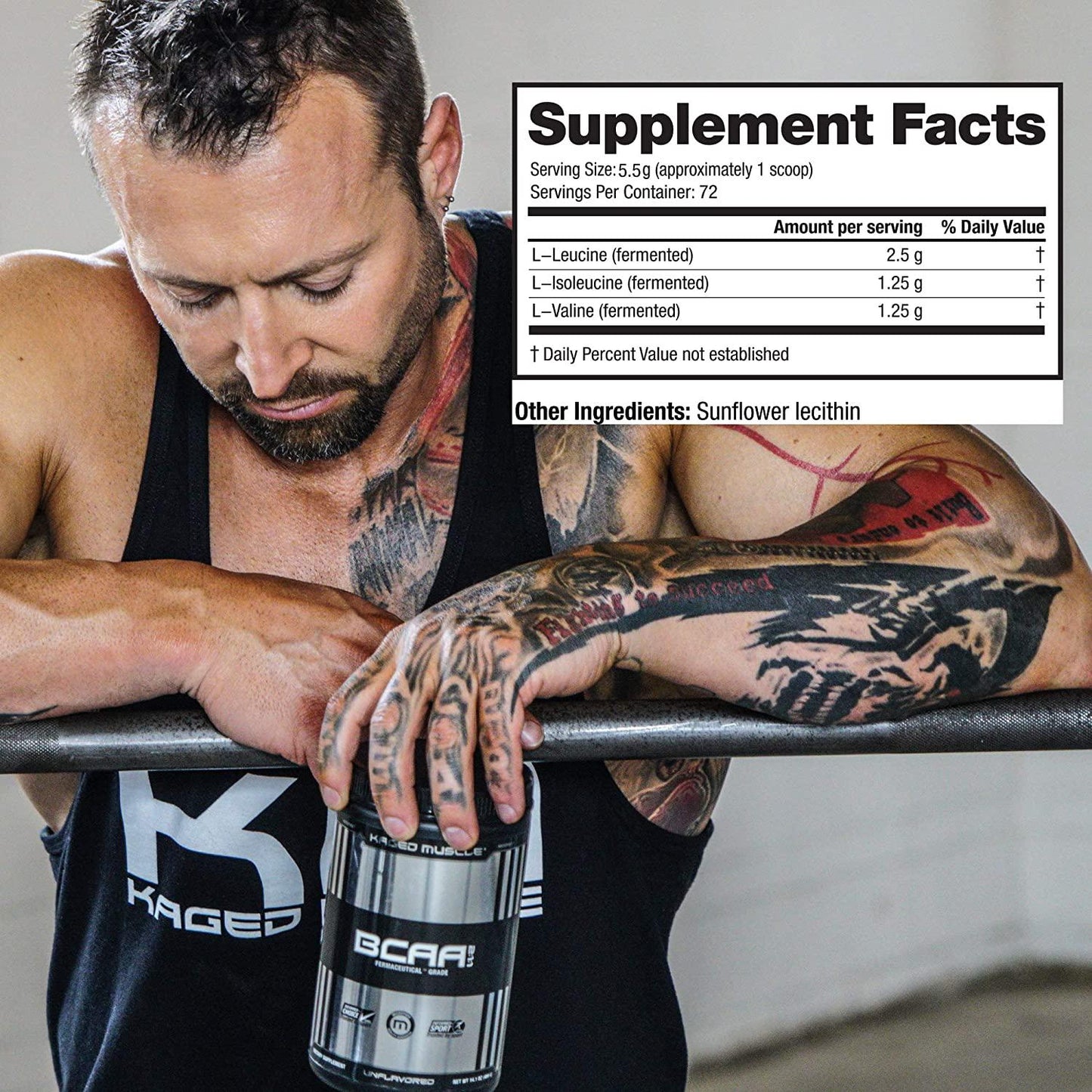 KAGED MUSCLE, Fermented BCAA Powder, Plant Based, Non-GMO, Supports Protein Synthesis, Vegan Friendly Branched Chain Amino Acids, Aminos, BCAAs, Unflavored, 72 Servings, 14.1 Ounce