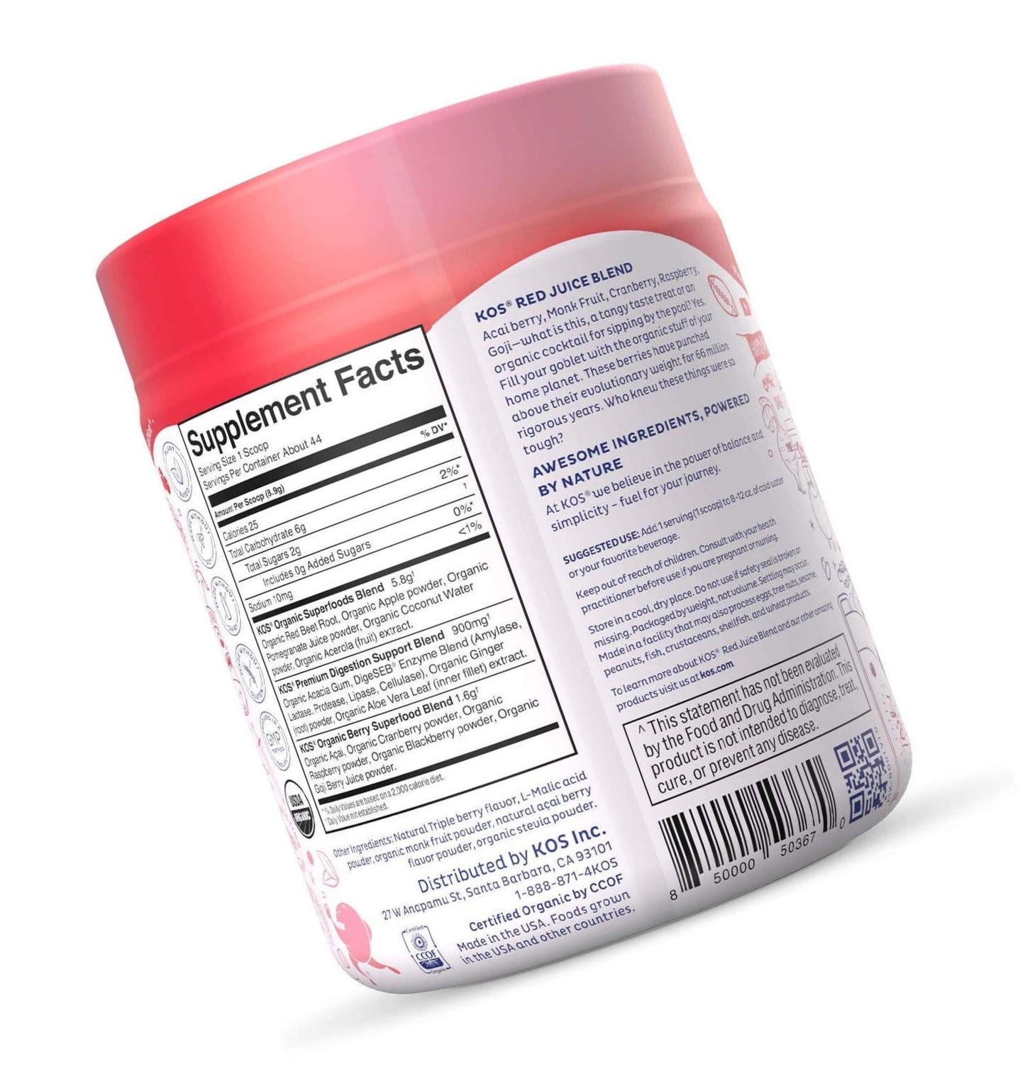 KOS Organic Reds Blend | Amazing Tasting Red Juice Powder Energy Blend | Hydrating, Antioxidant Rich, Resveratrol, Superfood Ingredients, 378.4g, 44 Servings