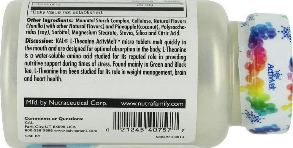 Kal 25 Mg L-theanine Tablets, Pineapple, 120 Count