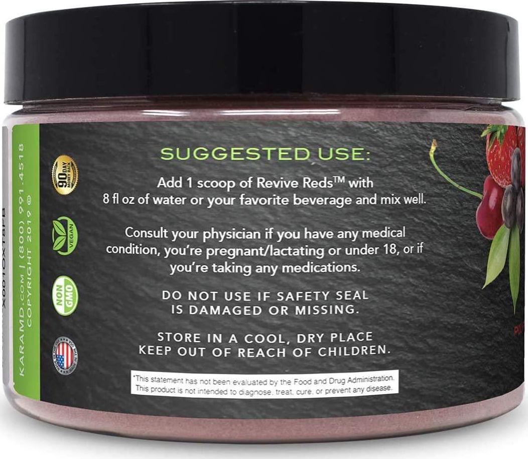 KaraMD Revive Reds | Dr Formulated Polyphenal Energy Booster Supplement | Natural and Non-GMO Superfoods Powder | Immune System Support and Complete Digestive Enzymes, 30 Concentrated Servings