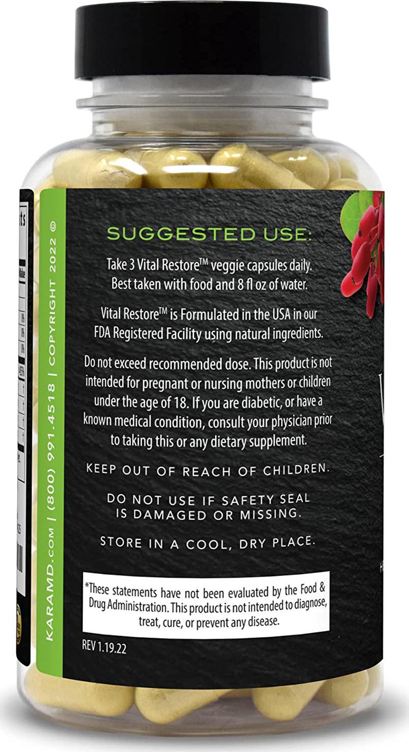 KaraMD Vital Restore | Doctor Formulated Leaky Gut Repair | Gastric and Intestinal Health | Total Restore of Probiotic Enzymes, Energy, Gut Lining | Natural Digestive Supplement, 90 Capsules