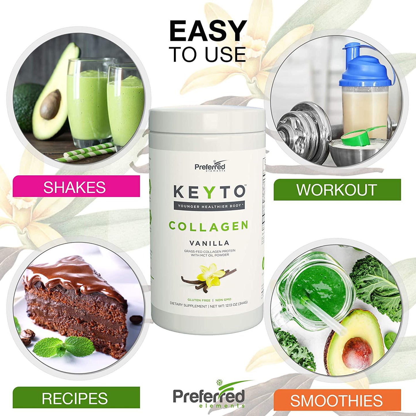 Keto Collagen Protein Powder with MCT Oil Keto and Paleo Friendly Grass Fed and Pasture Raised Hydrolyzed Collagen Peptides Fits Low Carb Diet and Keto Snacks Keyto Vanilla Flavor