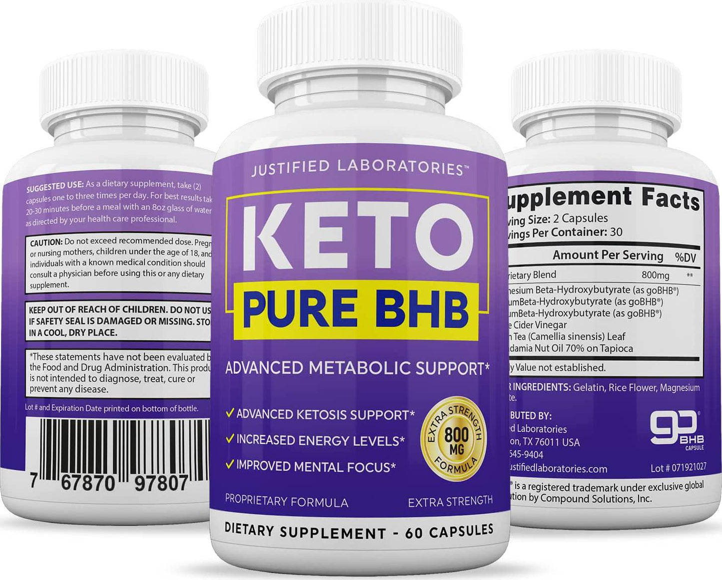 Keto Pure BHB Pills Advanced BHB Ketogenic Supplement Real Exogenous Ketones Ketosis for Men Women 60 Capsules 3 Bottles