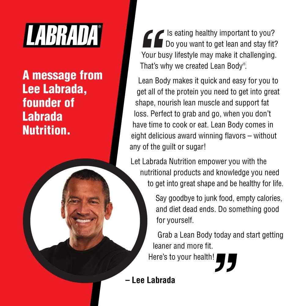 LABRADA Nutrition - Lean Body RTD Whey Protein Shake, Convenient On-The-Go Meal Replacement Shake for Men and Women, 20 Grams of Protein Zero Sugar, Lactose and Gluten Free, Vanilla (Pack of 16)