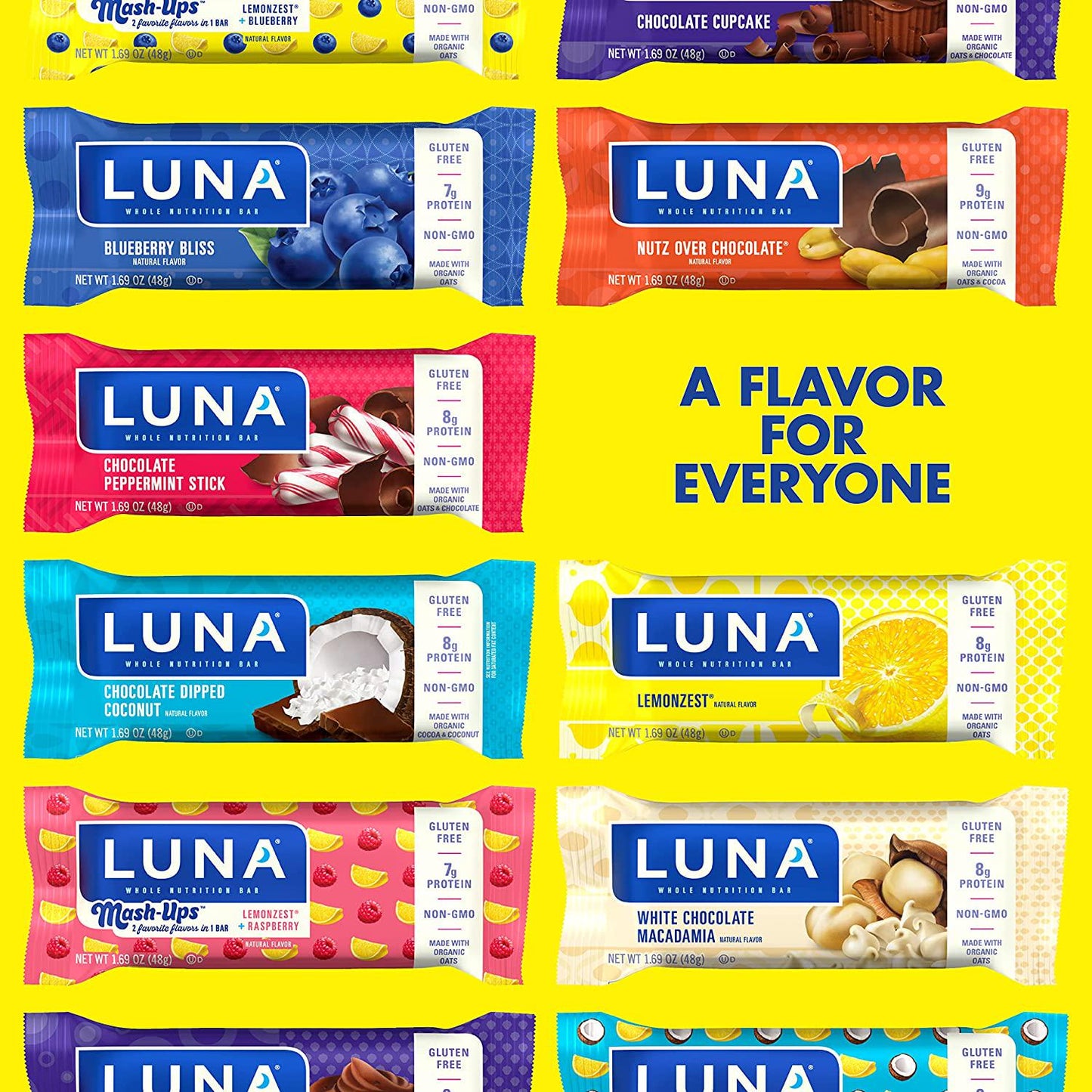 LUNA BAR - Gluten Free Snack Bars - Lemon Zest -8g of protein - Non-GMO - Plant-Based Wholesome Snacking - On the Go Snacks (1.69 Ounce Snack Bars, 6 Count)