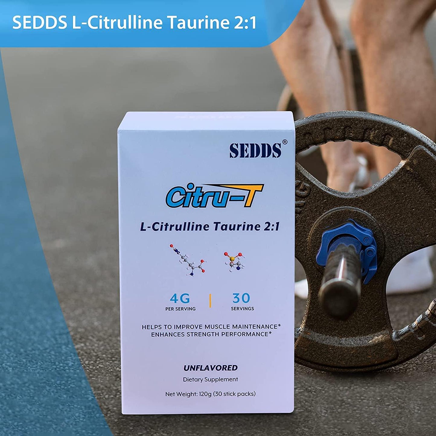 L-Citrulline Taurine 2:1 - Citrulline Powder Unflavored Pre Workout, 1 lb, (30 Pack)