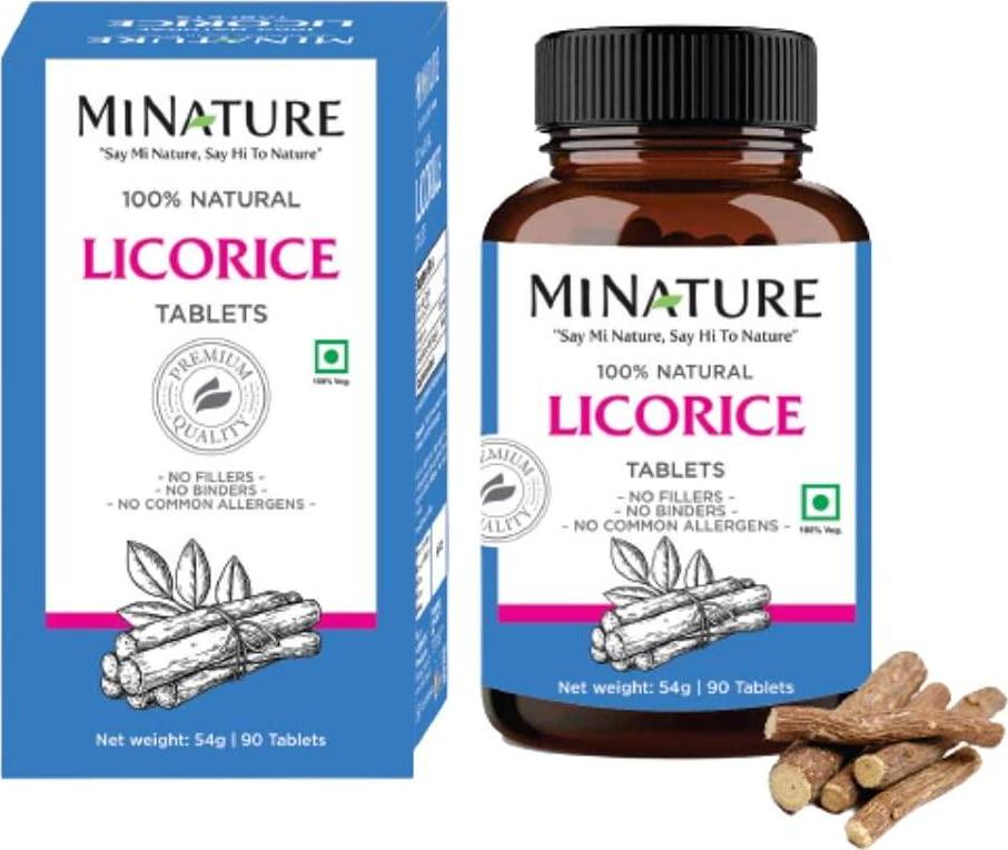 Licorice tablets by mi nature| 90 tablets, 1000 mg| 45 days supply| Vegan supplements| 100% natural licorice| Liquorice| From India