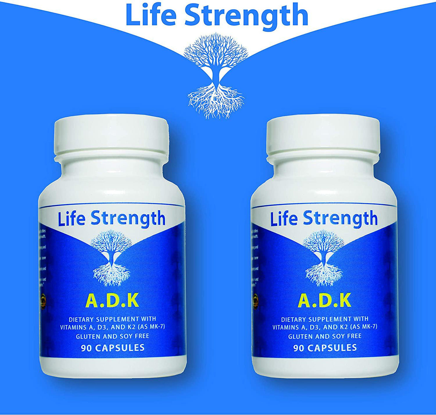 Life Strength ADK 90 CT Physician Formulated Vitamins A1, D3 and K2 (as MK7) Bone, Heart and Immune System Support Gluten Free, Soy Free, Non-GMO (90 CT)