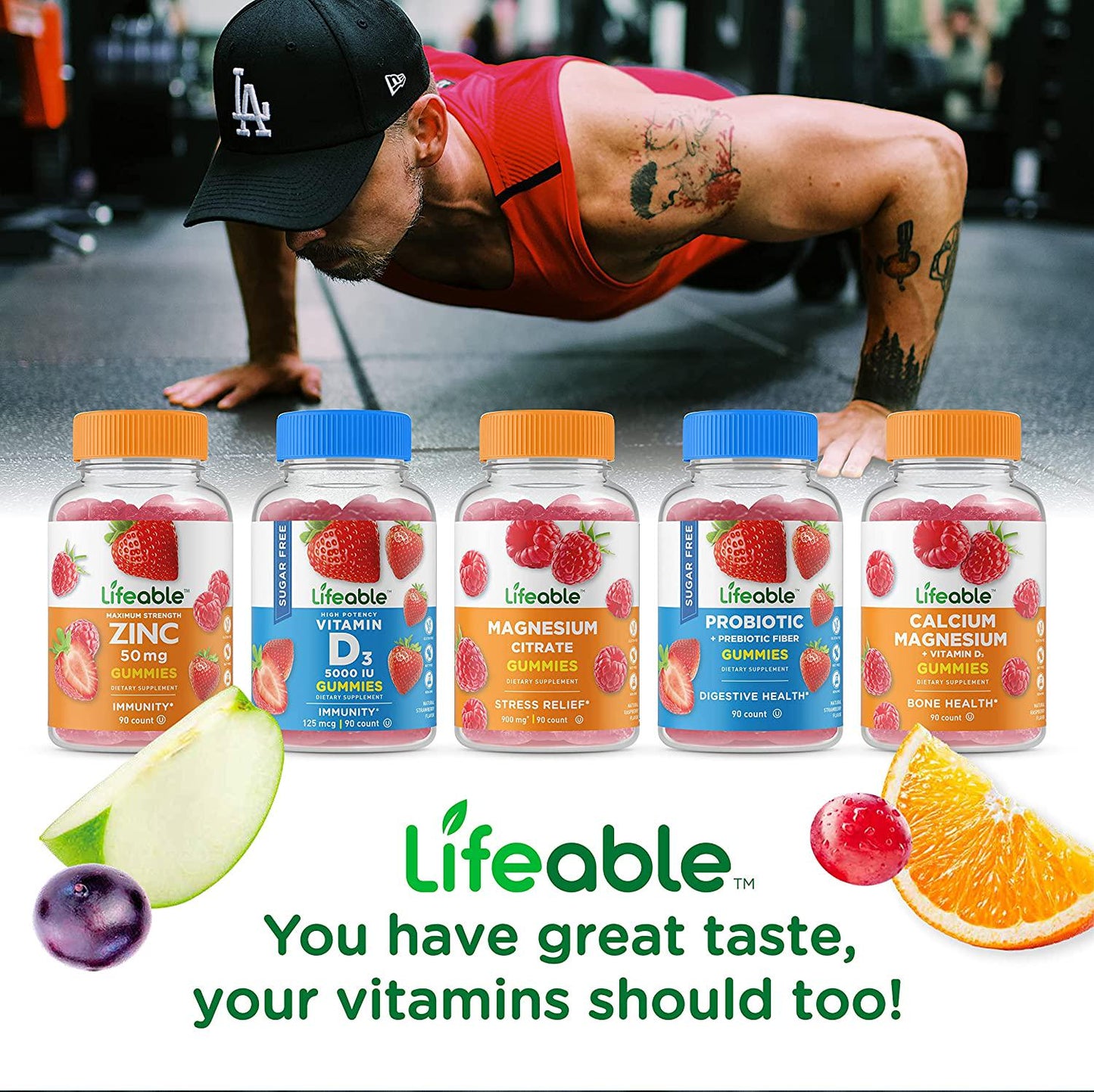 Lifeable Sugar Free Multivitamin for Men with Vitamin A, C, D, E, B3, Magnesium, B6, Zinc, Pantothenic Acid, Folate, B2, Iodine, Thiamin, Chromium, Choline, Biotin, Molybdenum, and B12 90 Gummies