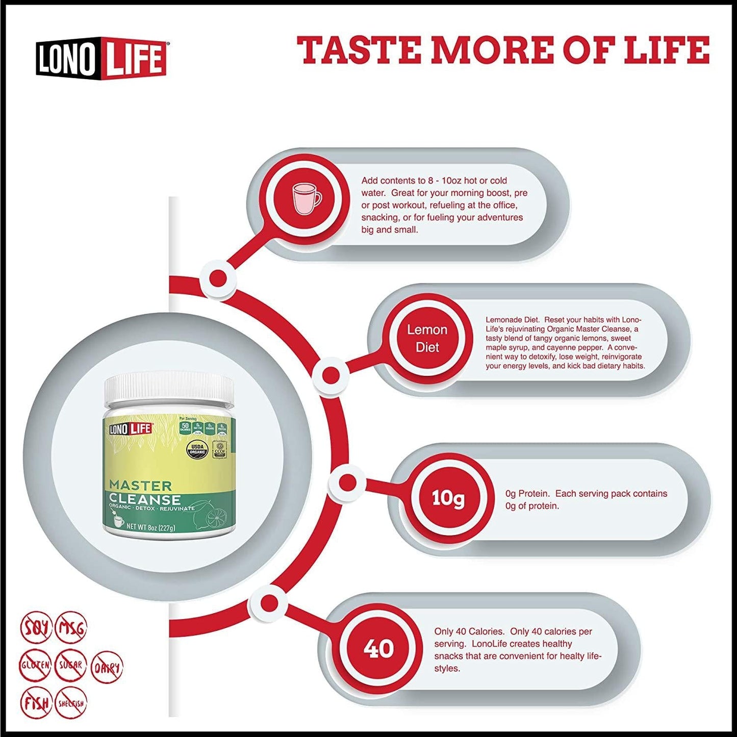 LonoLife Master Cleanse Powder-Lemonade Detox Diet with Lemon, Maple Syrup, and Cayenne, 8oz Bulk Container, 15 Servings (Equal to 120 Ounces of Liquid) 8 Ounces - Packaging May Vary