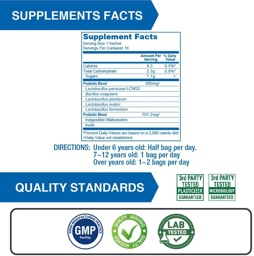 Lovita Probiotics Powder, Prebiotics and Probiotics for Women, Men and Kids, Allergy Relief, Shelf Stable Probiotic Supplement, 14 Packets