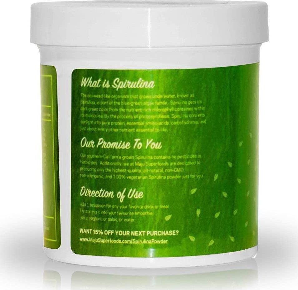 MAJU's California Grown Spirulina Powder (2 Pound): Non-Irradiated, Non-GMO, Spirulina Recipe eBook with Purchase, Vegan, Gluten-Free