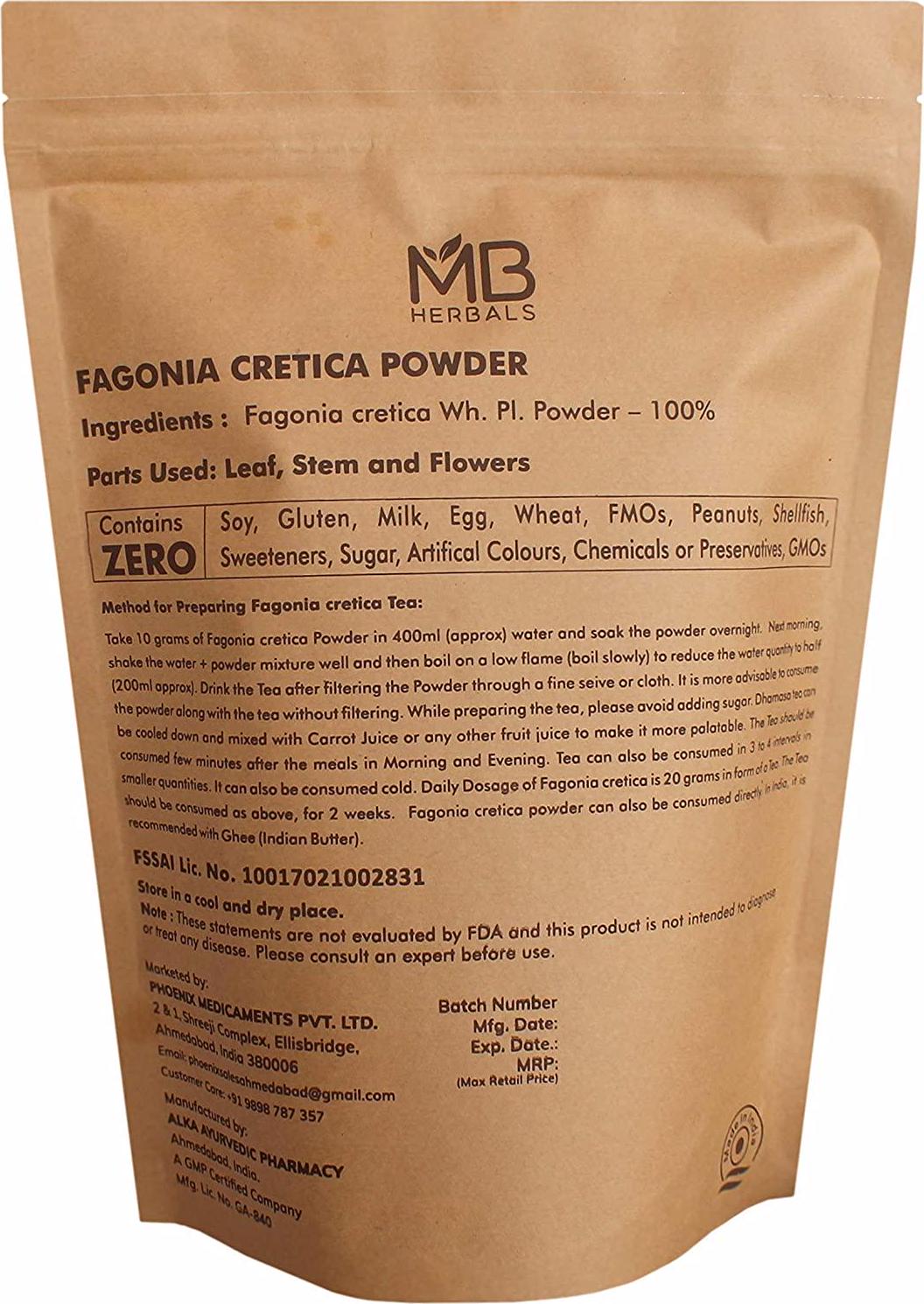 MB Herbals Fagonia cretica Powder 500g | 1.10 lb | One Pound Plus | Dhamasa | Virgin's Mantle Herb Powder