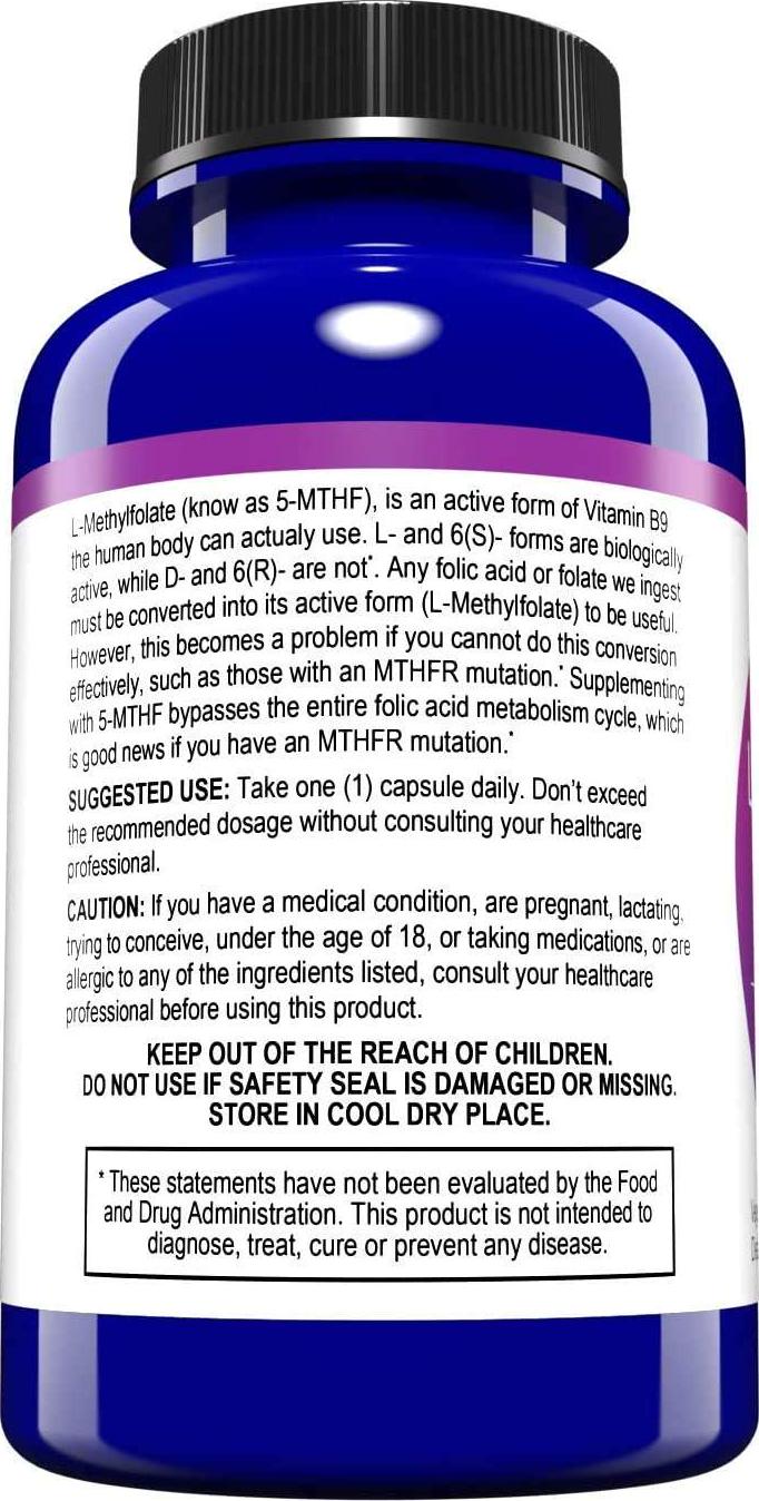 MD.LIFE 5-MTHF L-Methylfolate 12.5 MG Professional Strength Active Folate 90 Capsules (90)
