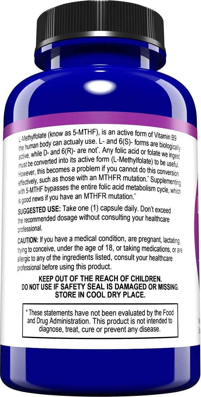 MD.LIFE 5-MTHF L-Methylfolate 2.5 MG 2500 mcg Professional Strength Active Folate 90 Capsules