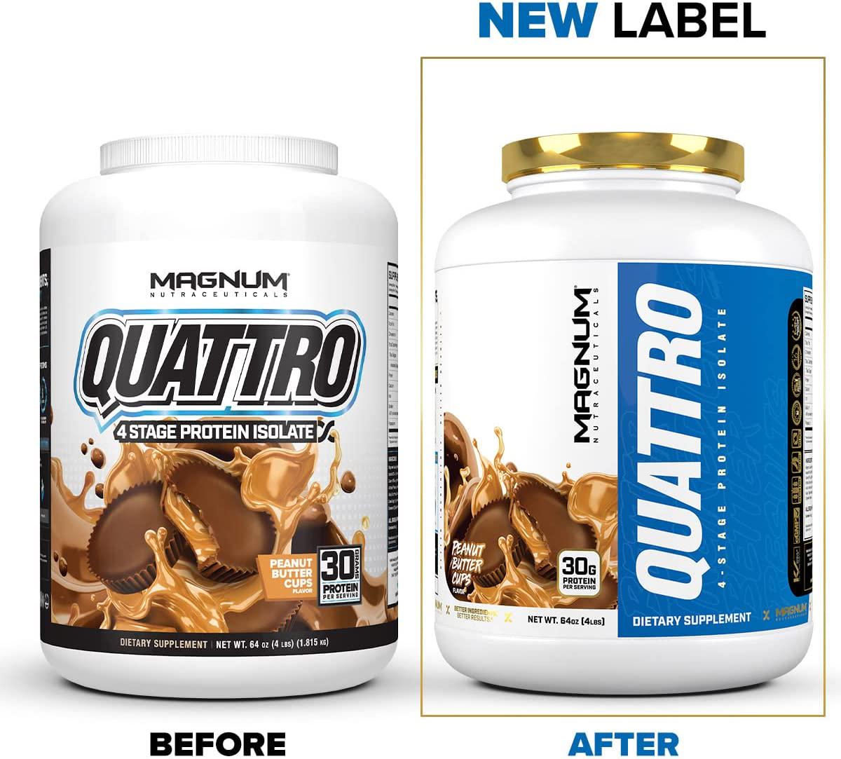 Magnum Nutraceuticals Quattro Protein Powder - 4lbs - Peanut Butter Cups - Protein Isolate - Lean Muscle Creator - Metabolic Optimize