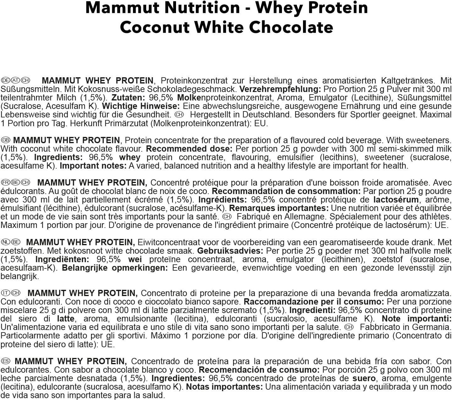 Mammut Whey Protein, Coconut White Chocolate, 3 kg