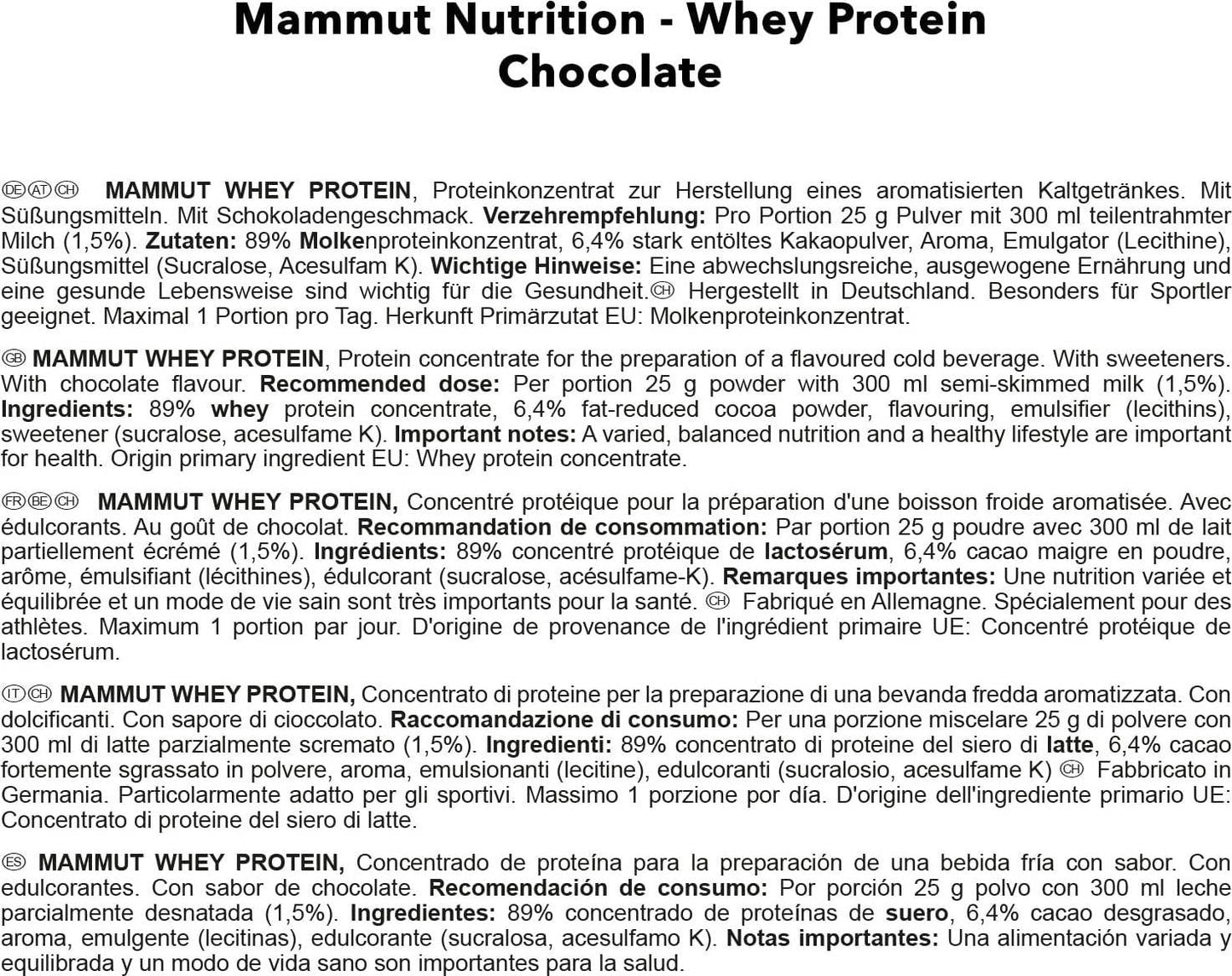 Mammut Whey Protein, Chocolate, 3 kg
