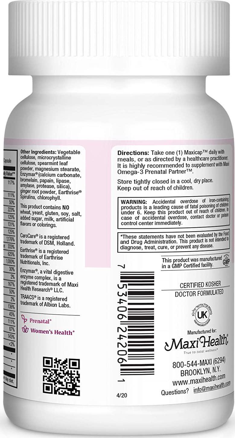 Maxi Health Prenatal Caps Multivitamins with Biotin and Iron One a Day, 120 Count
