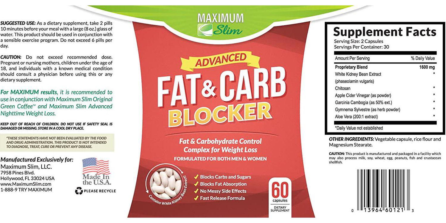 Maximum Trim - Premium Garcinia Cambogia and Fat and Carb Blocker Combo Pack. Most Effective for Weight Loss - 95% HCA Garcinia Cambogia; Supplements to Reduce Appetite and Block Fat and Sugar