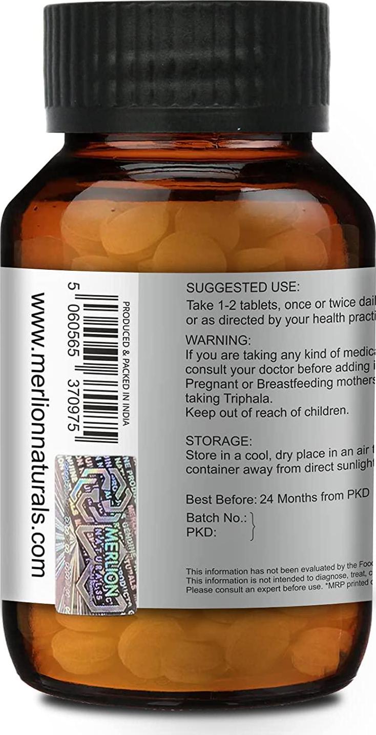 Merlion Naturals Triphala Tablets (Amla, Haritaki and Baheda), All Natural, Pure Herbs 500mg x 120 Tablets