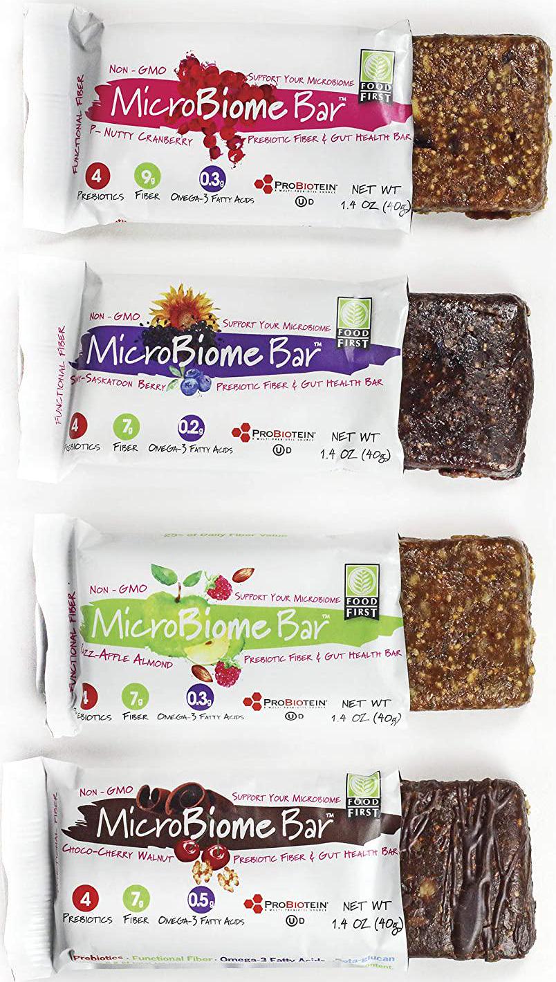MicroBiome Bar, Prebiotic Fiber and Gut Health Bar, 1.4 oz, 12 Pack (Variety Pack of 4 Flavors)