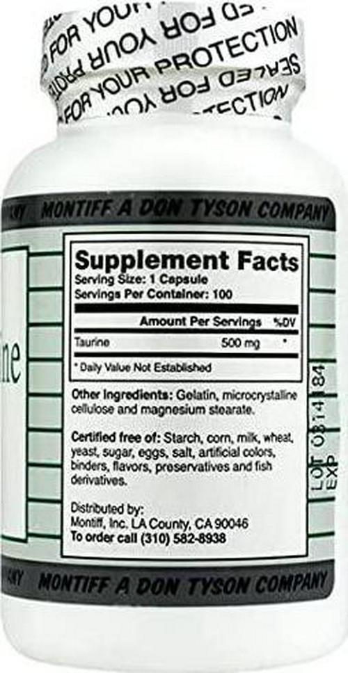 Montiff Pure Taurine, 500mg - 100 Capsules