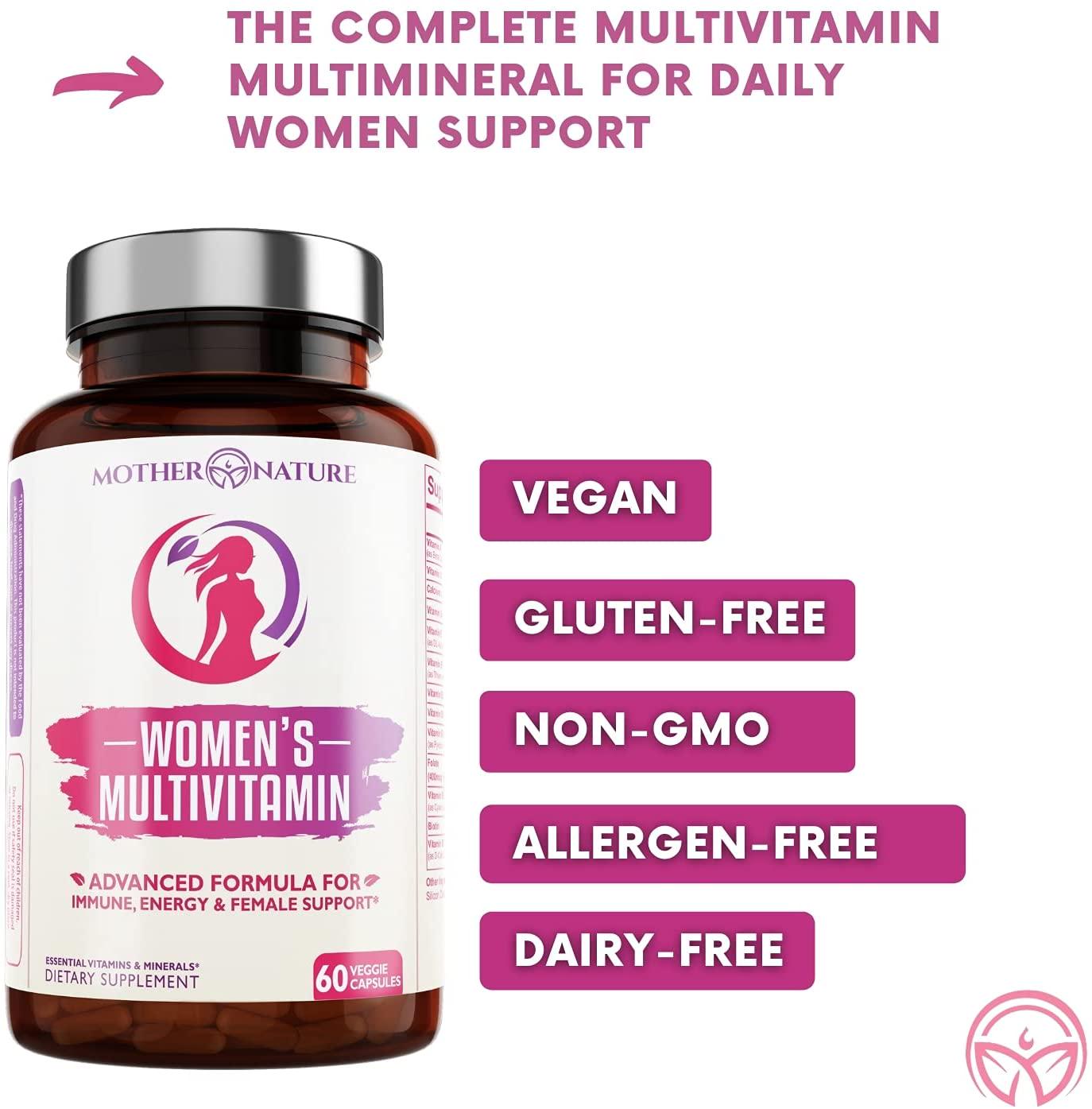 Multivitamins for Women - Advanced Formula Capsules (60 Count) - Gluten-Free, Sugar-Free, Soy-Free, Dairy-Free and Vegan-Friendly Multimineral Supplement for Daily, Energy and Immune Support