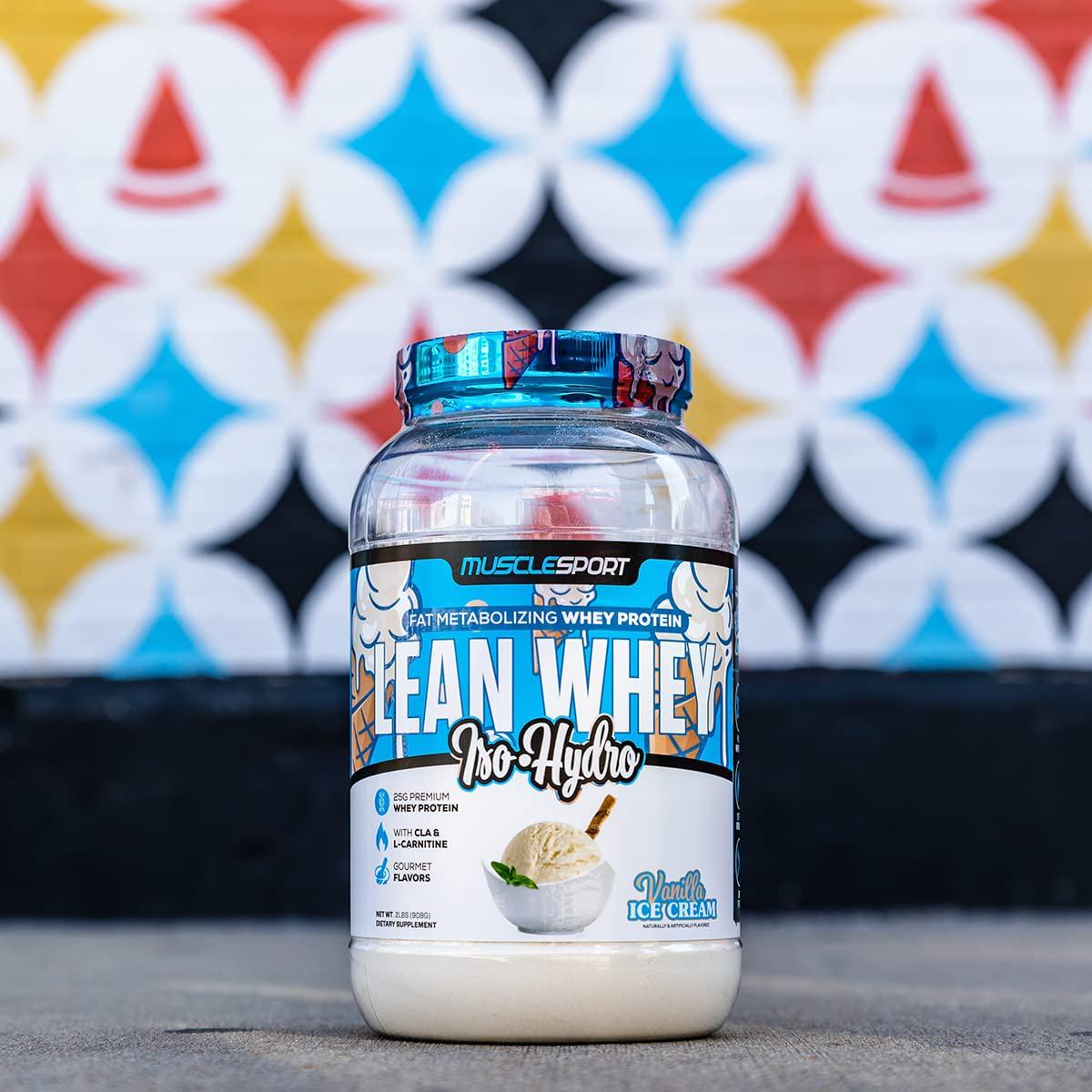 MuscleSport Lean Whey Revolution Protein Powder - Whey Protein Isolate - Low Calorie, Low Carb, Low Fat, Incredible Flavors - 25g Protein per Scoop (2LB, Vanilla Ice Cream)