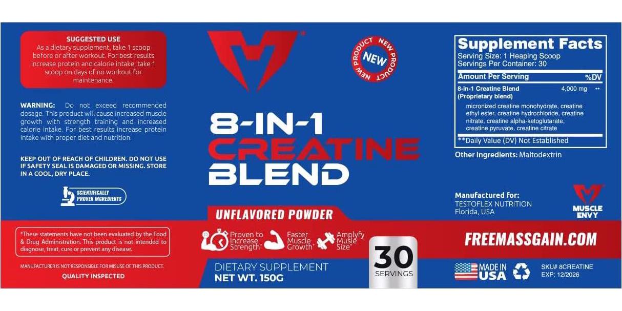 Muscle Envy 8-in-1 Blend-Unflavored-The King of Creatine Leading to Massive Gains, Special Blend of Creatine Formulated to Excel Muscle Mass-Creatine Monohydrate, Vegan Keto Gluten-Free