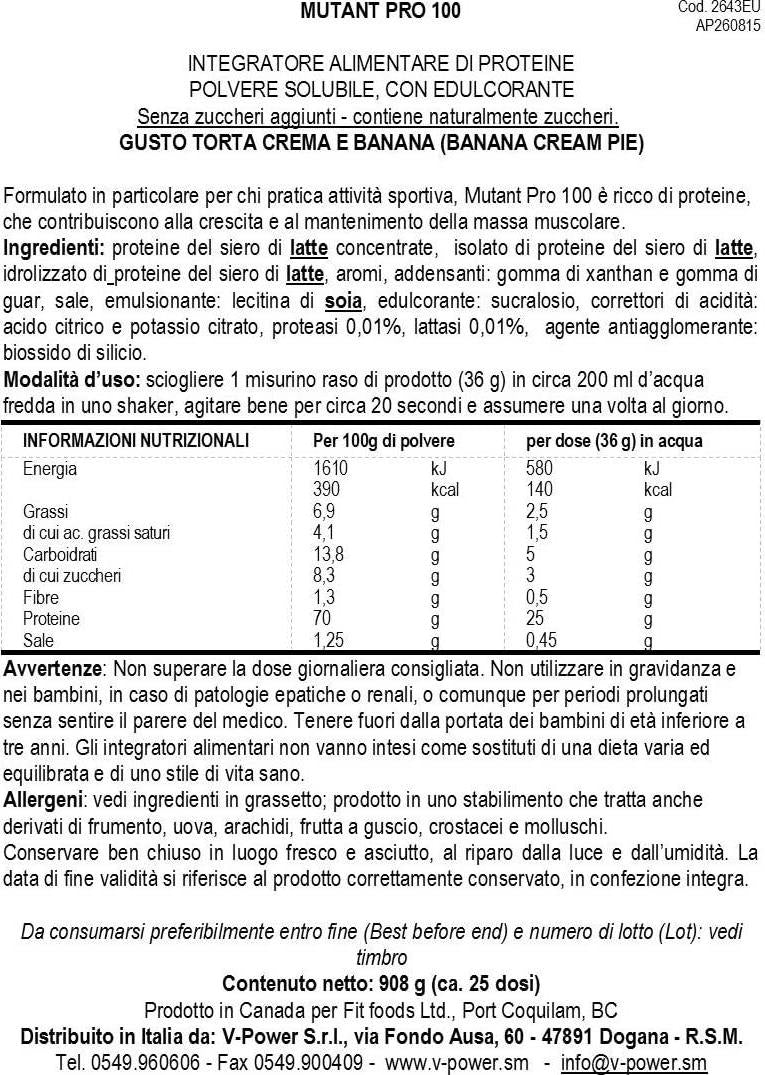 Mutant Pro 100 Gourmet Whey Protein - Banana Cream Pie, 908 Grams