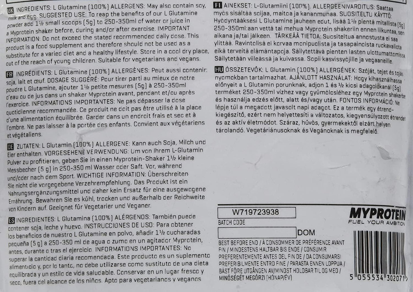 MyProtein Unflavoured L Glutamine - 500g