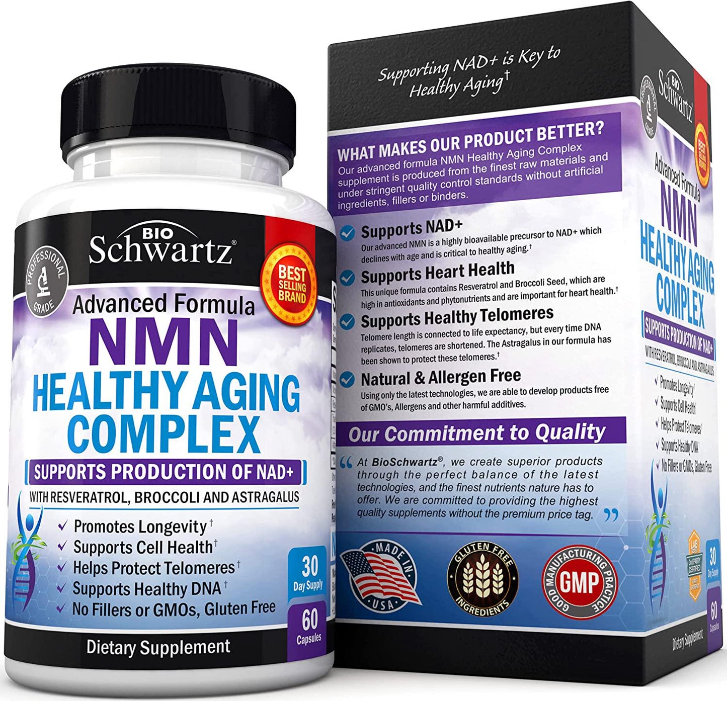 NMN Supplement - Nicotinamide Mononucleotide Powder for Healthy Aging and Energy Support - 60 Capsules