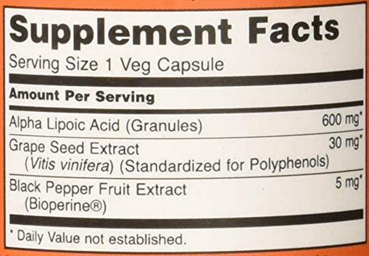 NOW Foods - Alpha Lipoic Acid 600 mg. - 60 Vegetarian Capsules