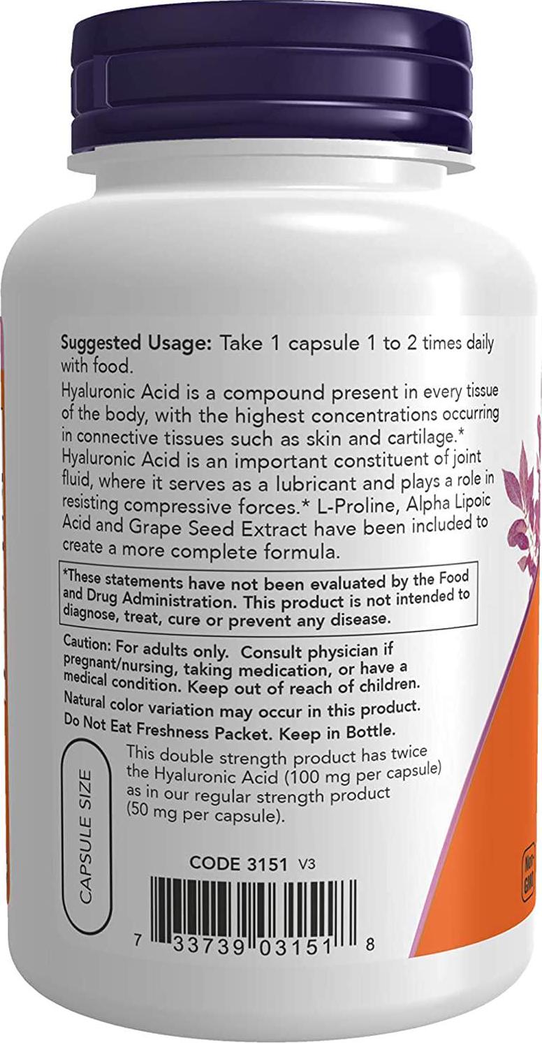 NOW Foods - Hyaluronic Acid 100 Mg - 120 Veg Capsule (Pack Of 2)