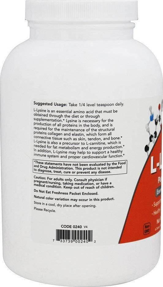 NOW Foods L-Lysine 100 % Pure Powder, 2 pk