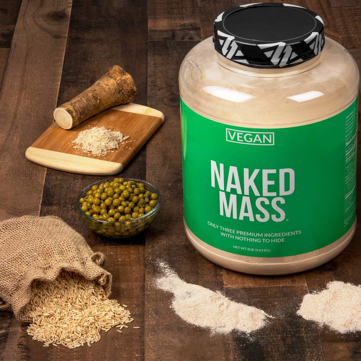 Naked Vegan Mass Natural Vegan Weight Gainer Protein Powder 8lb Bulk, GMO Free, Gluten Free, Soy Free and Dairy Free. No Artificial Ingredients 1,230 Calories 11 Servings