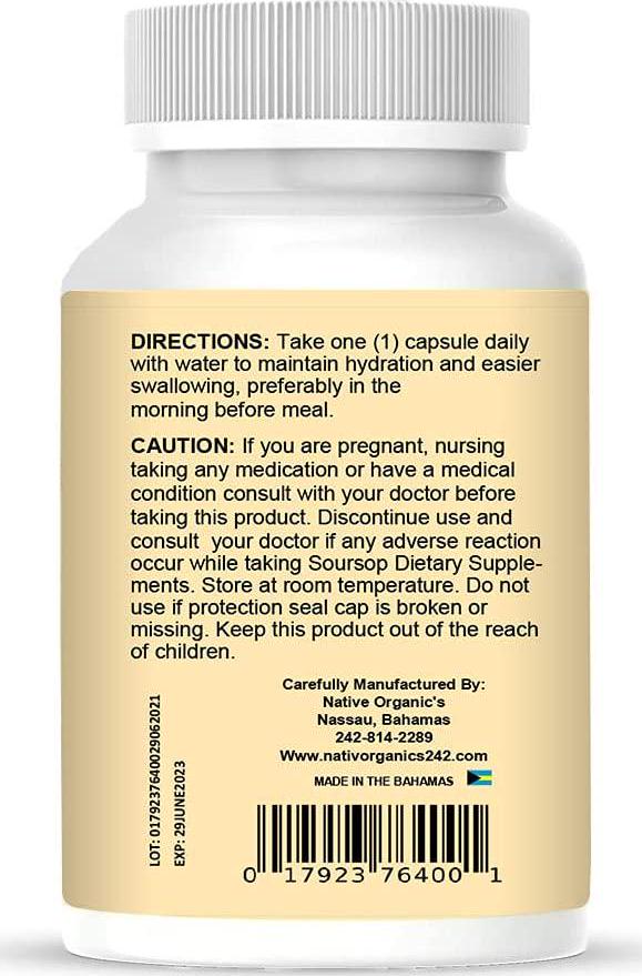 Native Organic's Soursop (Graviola) Capsules 500 mg - Promotes Healthy Cell Growth, Boost Immunity, Essential Antioxidants and Minerals- Leafs, Fruit and Seeds Extract, 30 Capsules