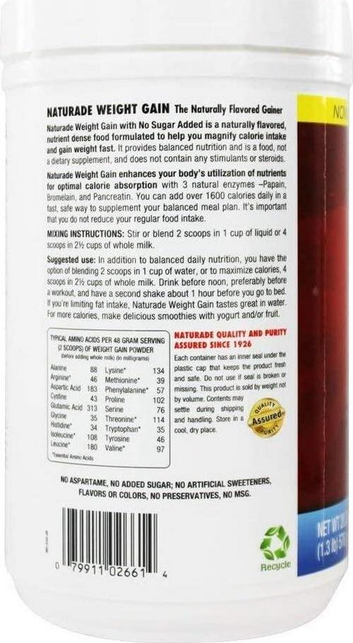 Naturade Weight Gain Instant Nutrition Drink Mix, Vanilla, 16.9 Oz