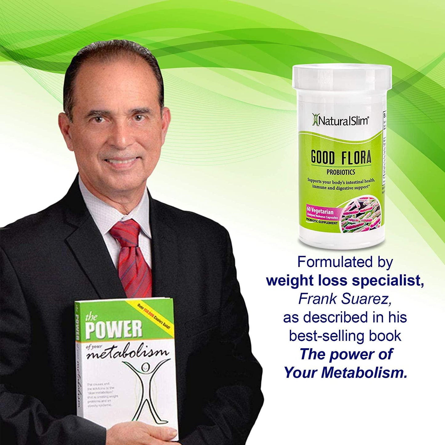 NaturalSlim Good Flora Probiotic Supplement for Men and Women - 7 Powerful Probiotic Strains and Lactobacillus Acidophilus - Supports Digestive and Gut Health - 60 Organic Vegetarian Capsules