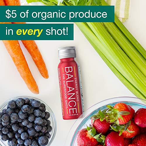 Natural Max Energy Shot with Superfoods, 300mg Organic Caffeine, Brain Support, Mushroom Blend with Maca - 1/2 Day Organic Fruits and Veggies, Vegan, Gluten-Free (6 Pack)