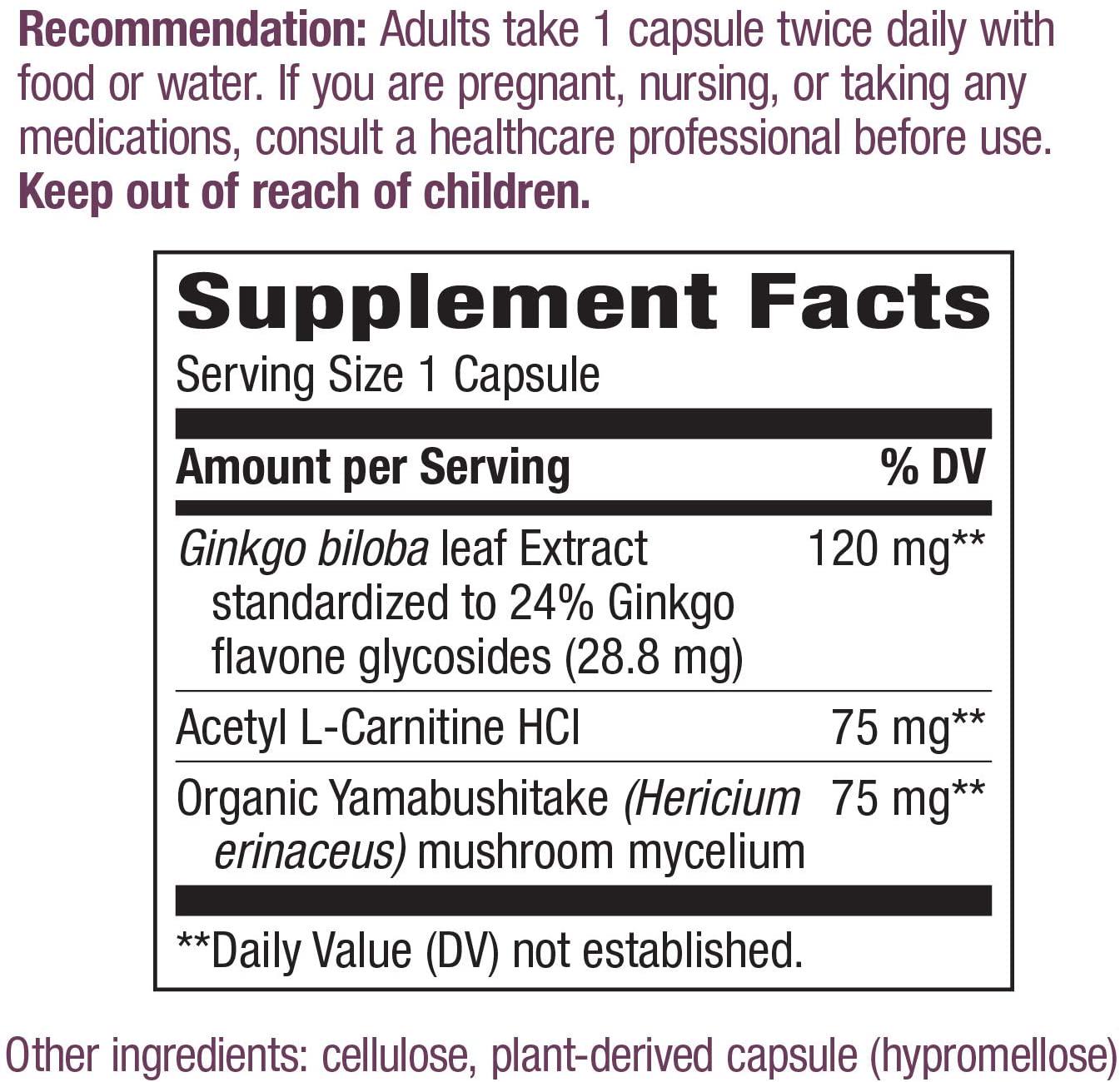 Nature's Way Cognitive Focus, with Gingko, Lion's Mane and Acetyl L-Carnitine, 270 mg per Serving, 30 Capsules