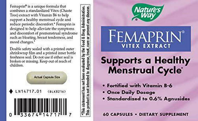 Nature's Way Femaprin Vitex Supports Healthy Menstrual Cycle, Once Daily, 60 Count