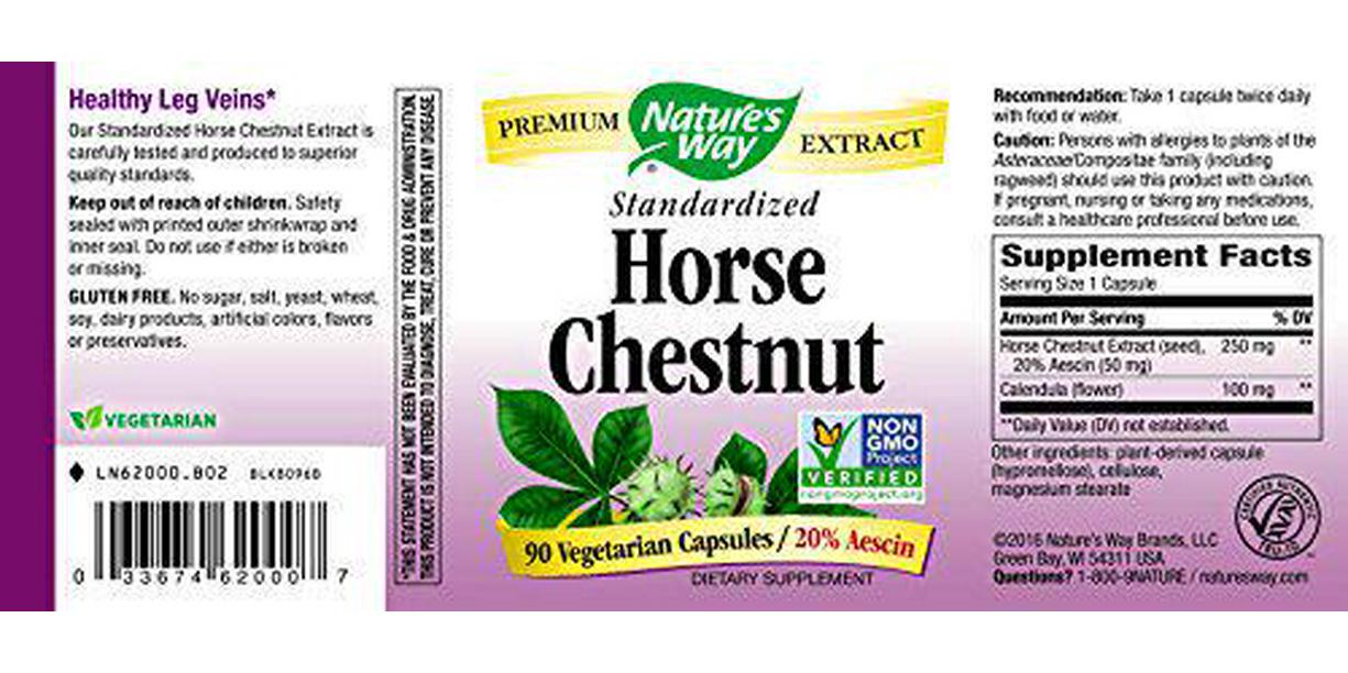 Natures Way Horse chestnut Standardized 90 Vegetarian capsule, 90 ct