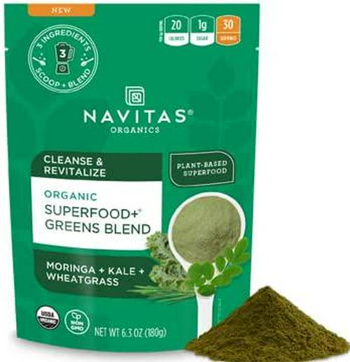 Navitas Organics Superfood+ Greens Blend for Detox Support (Moringa + Kale + Wheatgrass), 6.3oz Bag, 30 Servings Organic, Non-GMO, Vegan, Gluten-Free, Keto and Paleo.