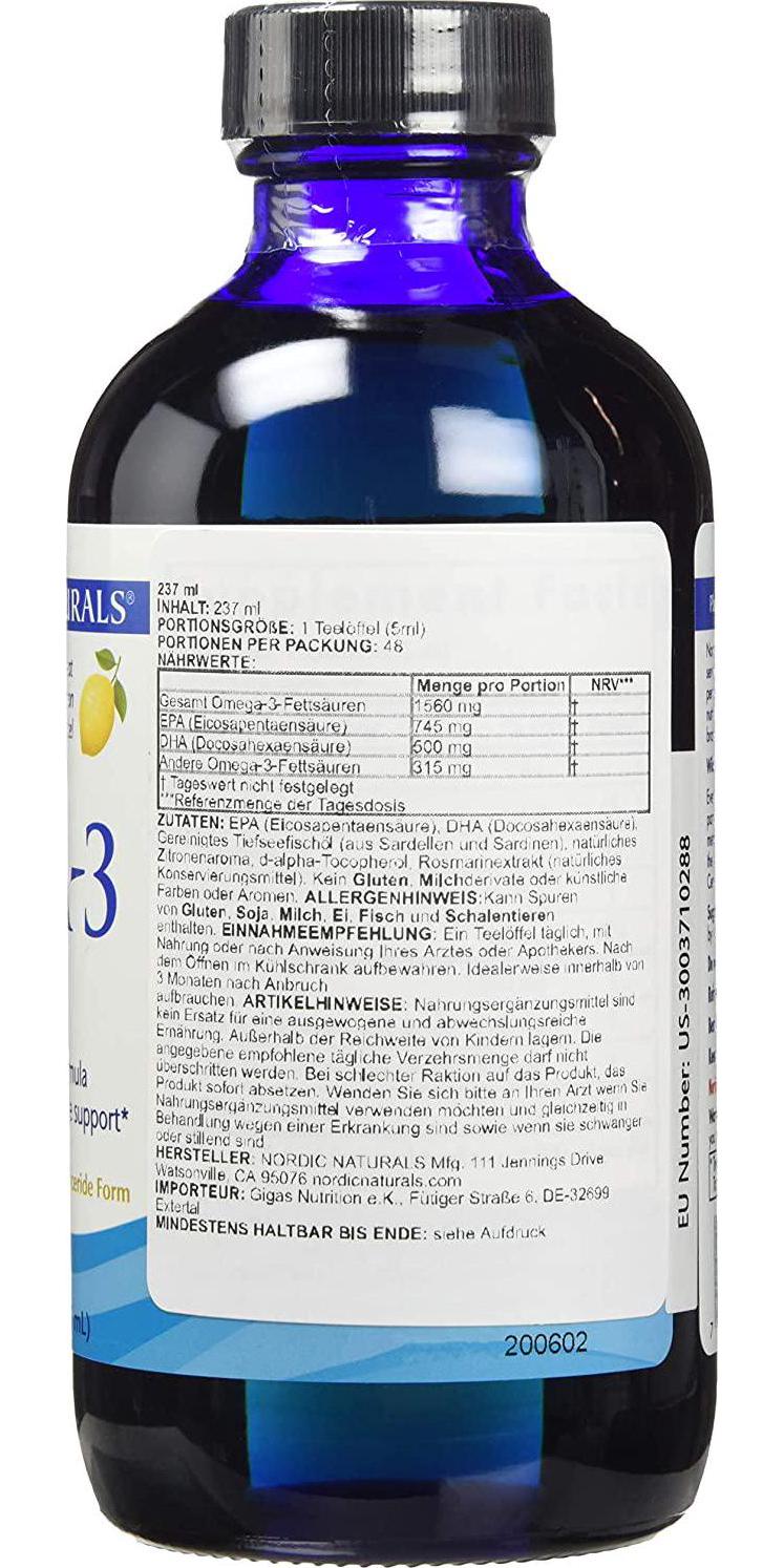 Nordic Naturals Lemon Omega-3 Supplement 237 ml
