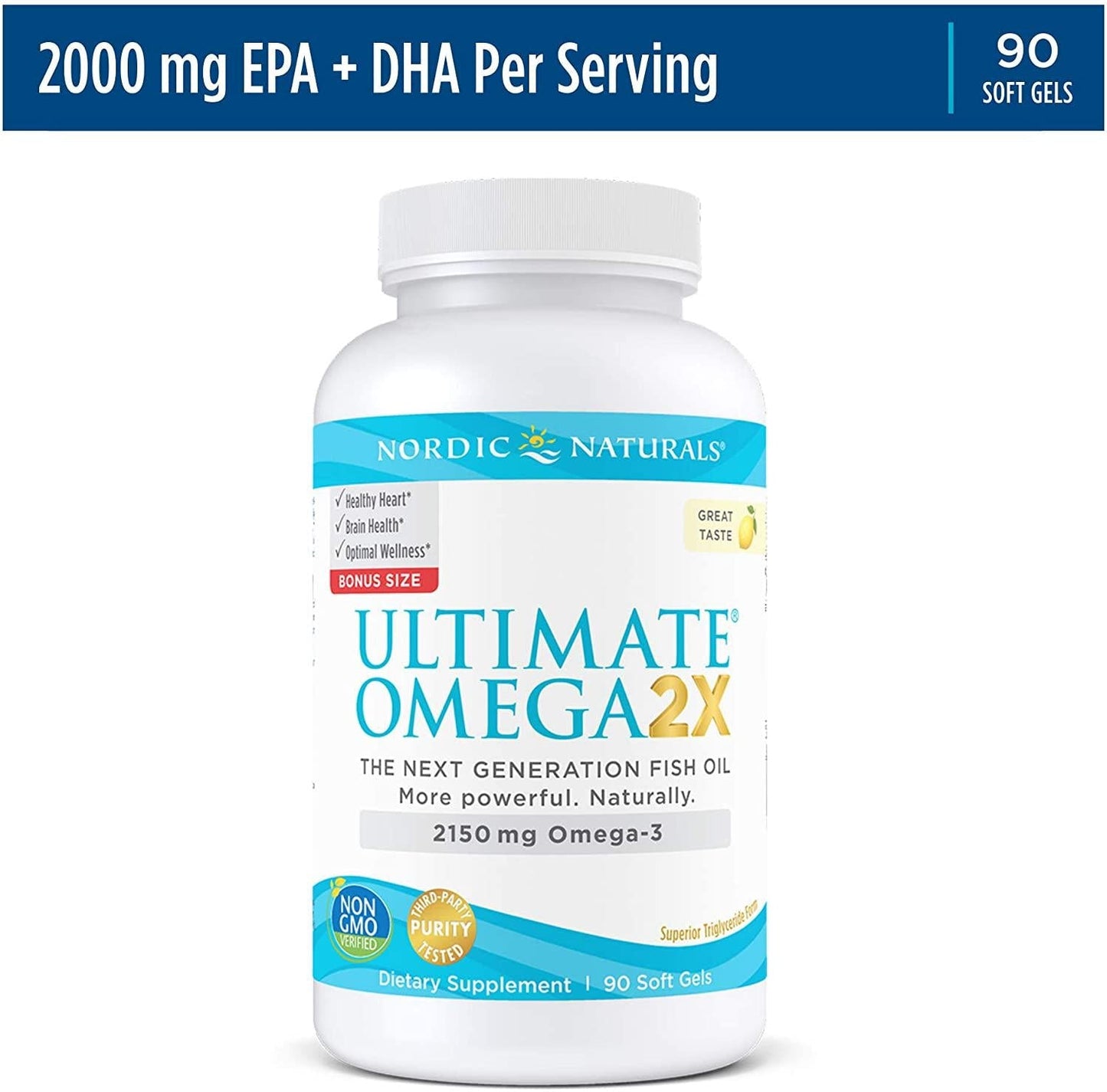 Nordic Naturals Ultimate Omega 2X, Lemon Flavor - 2150 mg Omega-3-90 Soft Gels - High-Potency Omega-3 Fish Oil with EPA and DHA - Promotes Brain and Heart Health - Non-GMO - 45 Servings