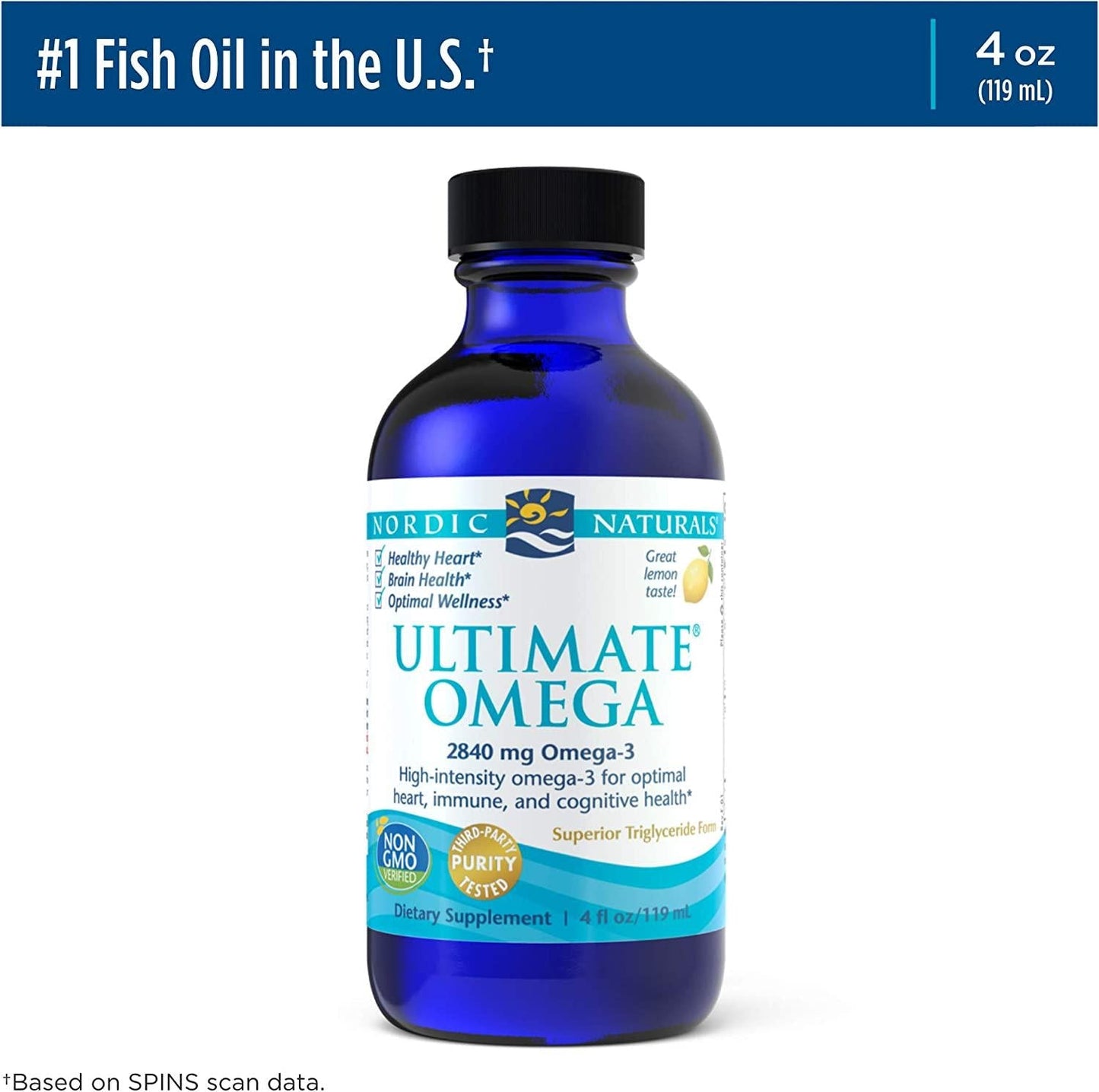 Nordic Naturals Ultimate Omega Liquid, Lemon Flavor - 2840 mg Omega-3-4 oz - High-Potency Omega-3 Fish Oil Supplement with EPA and DHA - Promotes Brain and Heart Health - Non-GMO - 24 Servings
