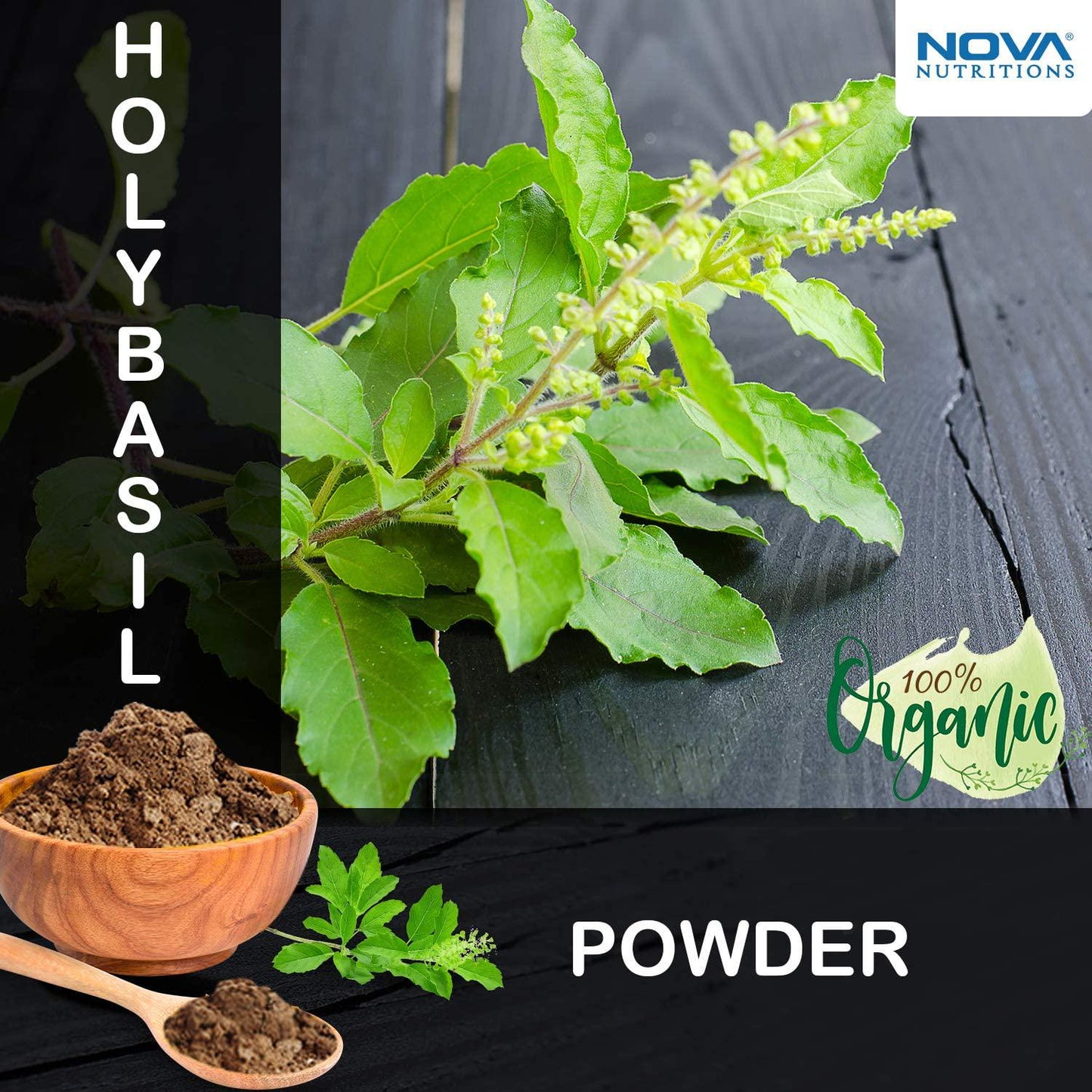 Nova Nutritions Certified Organic Holy Basil (Tulsi) Powder 16 OZ (454 gm) - Supports Healthy Immune Function